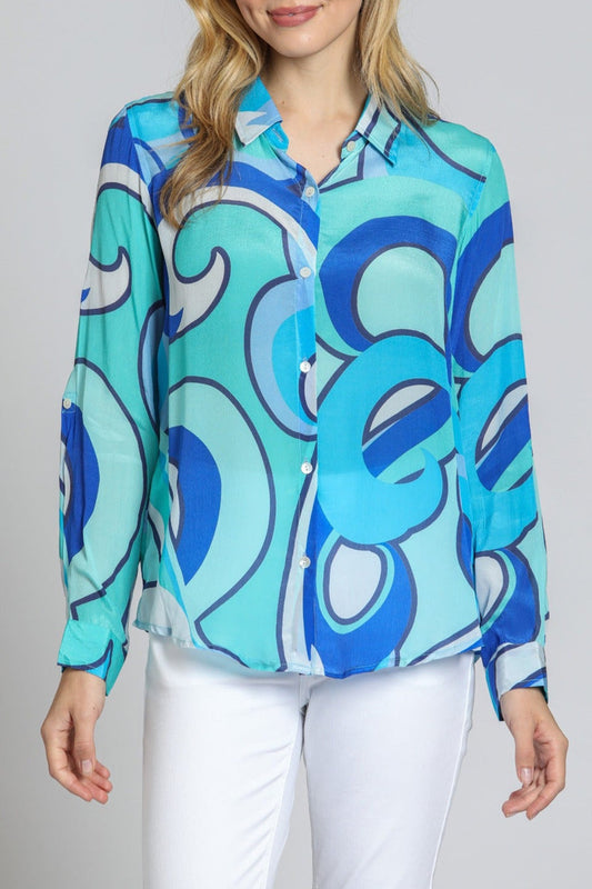 APNY Print Blouse Roll Up Slee