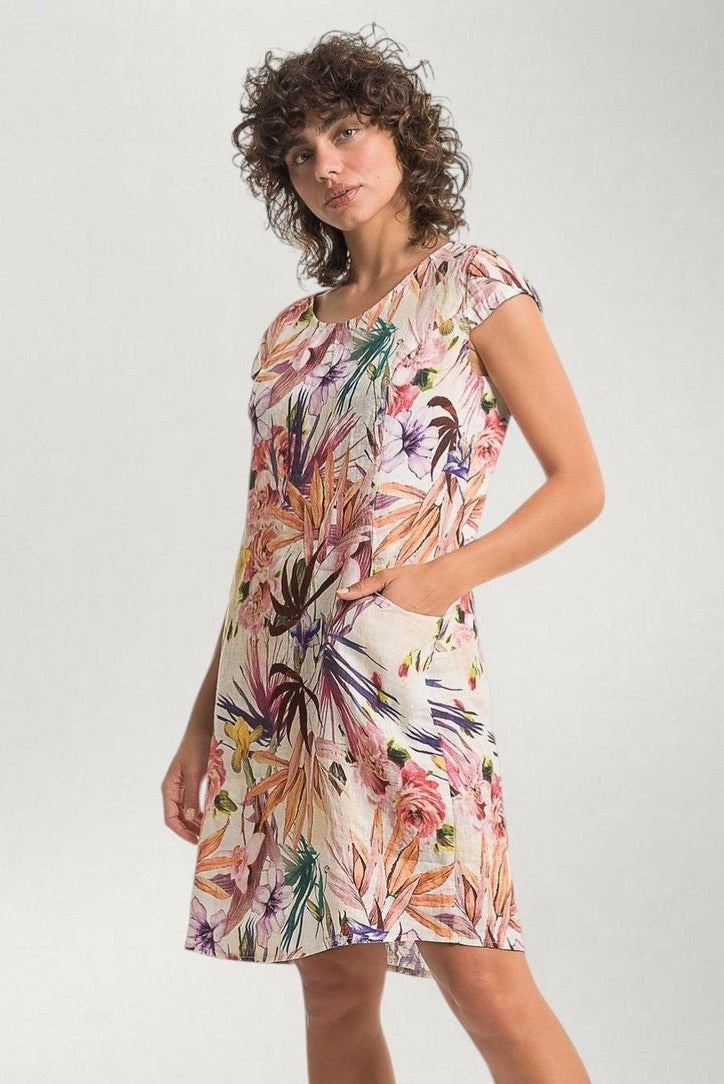 LO Print Dress W/Cap Sleeve