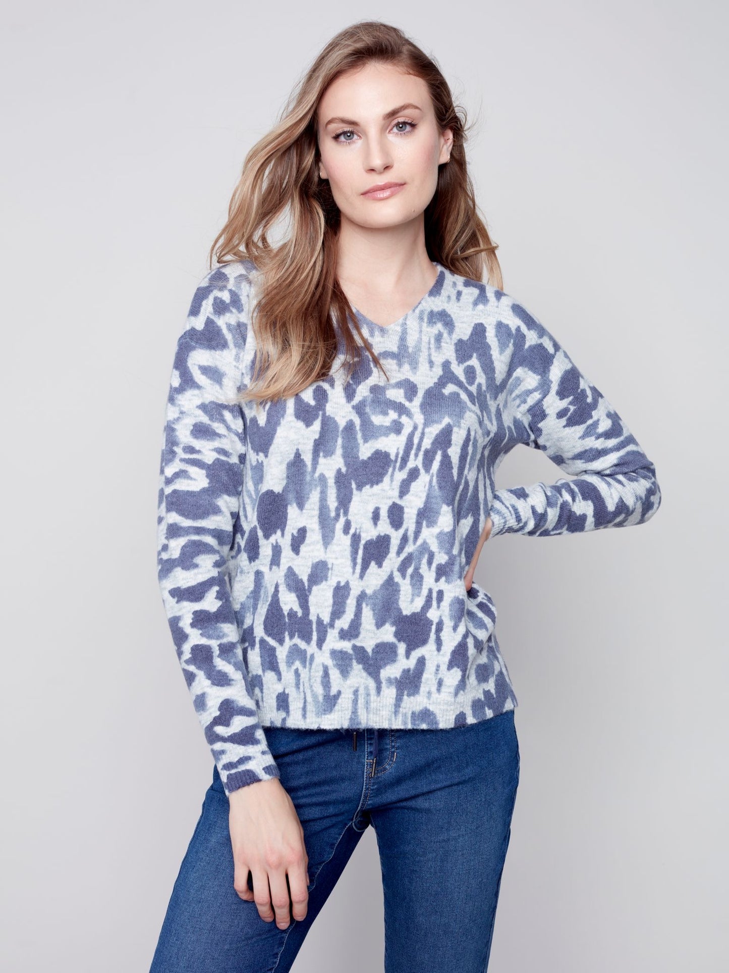 CB Printed V-neck Sweater