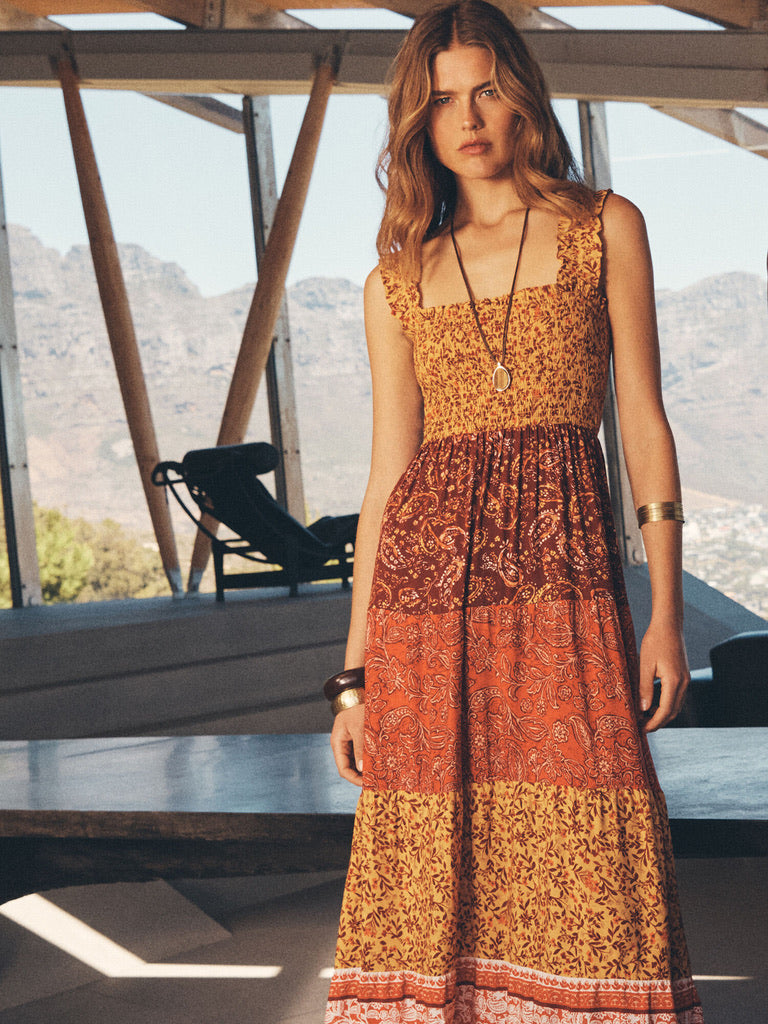 AP Patchwork Print Tiered Maxi