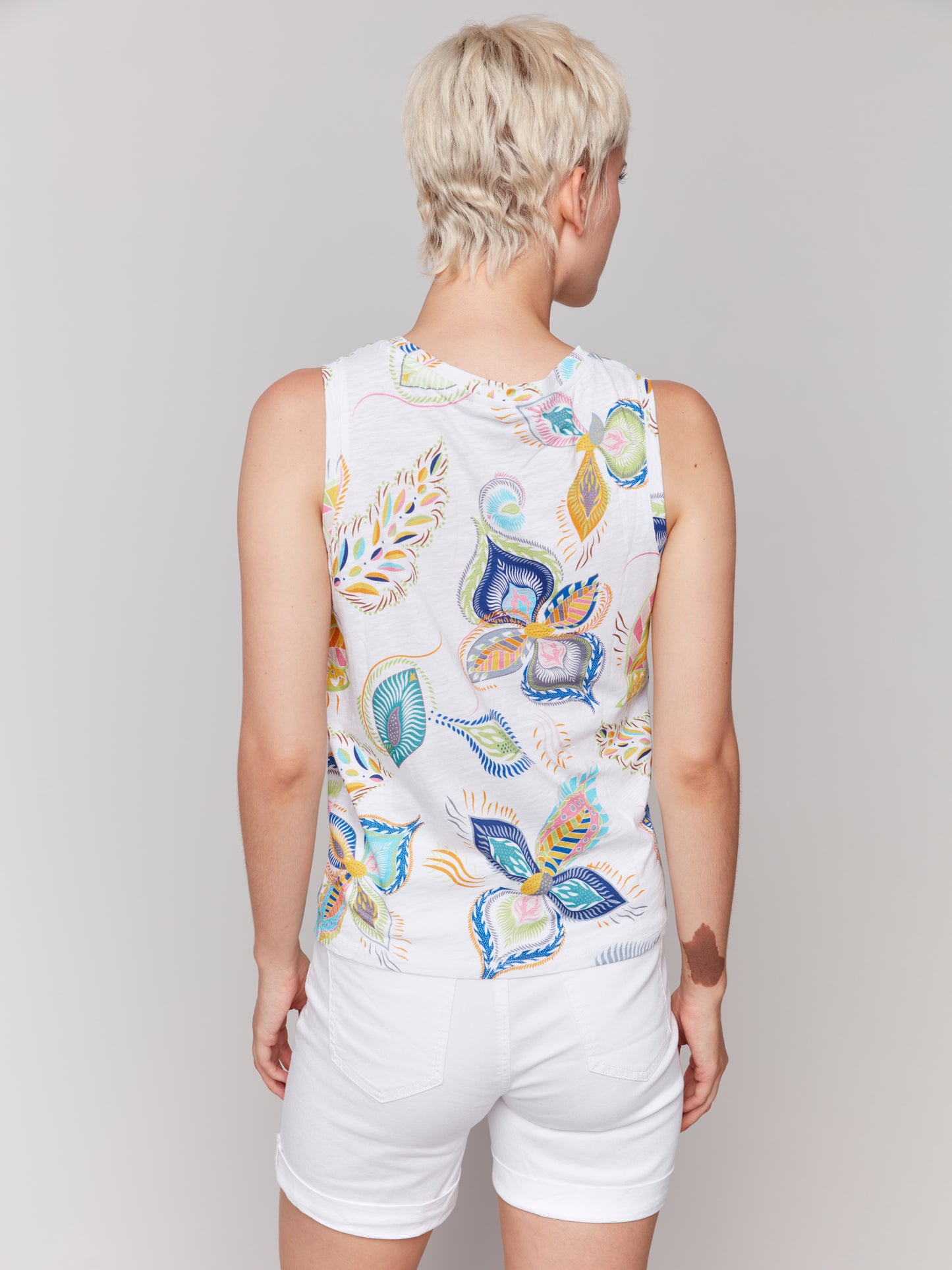 CB Printed Slvless Top w/Knot