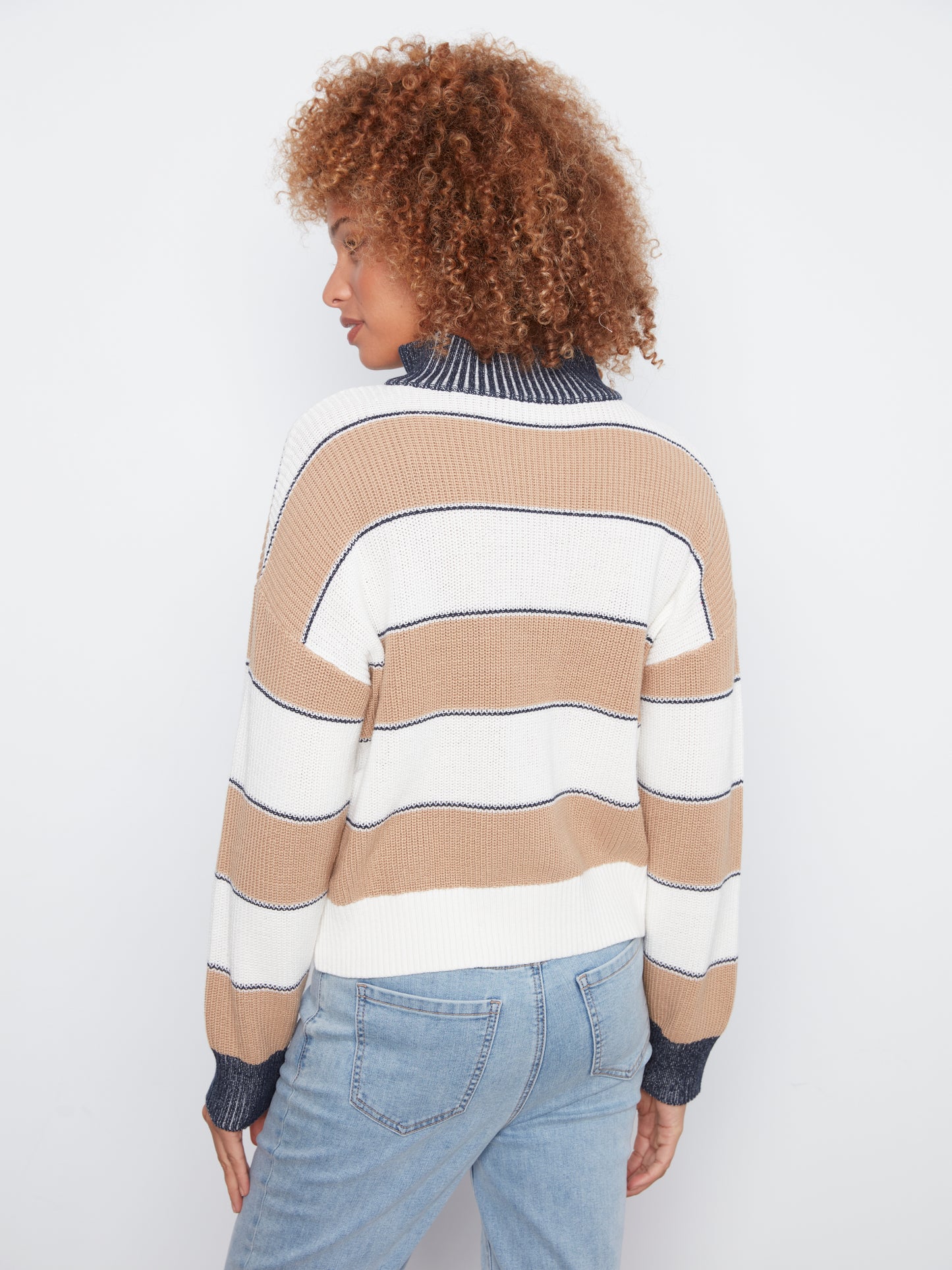 CB Zip Mock Striped Sweater
