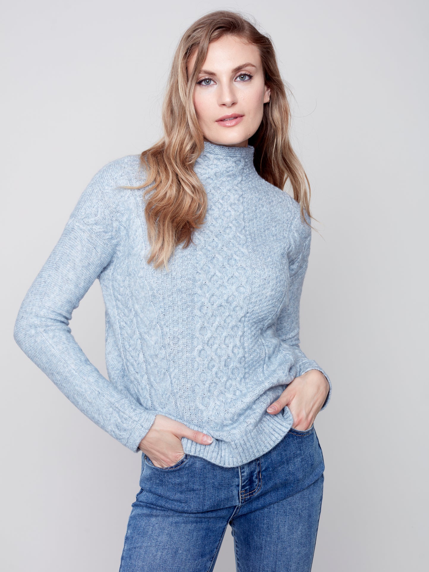 CB Mock-neck Sweater W/Decorative Stitch