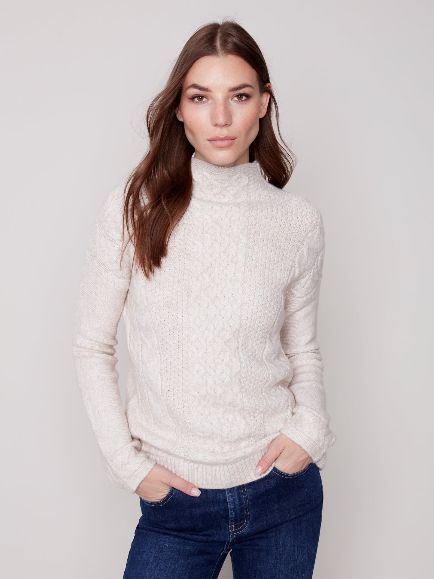 CB Mock-neck Sweater W/Decorative Stitch