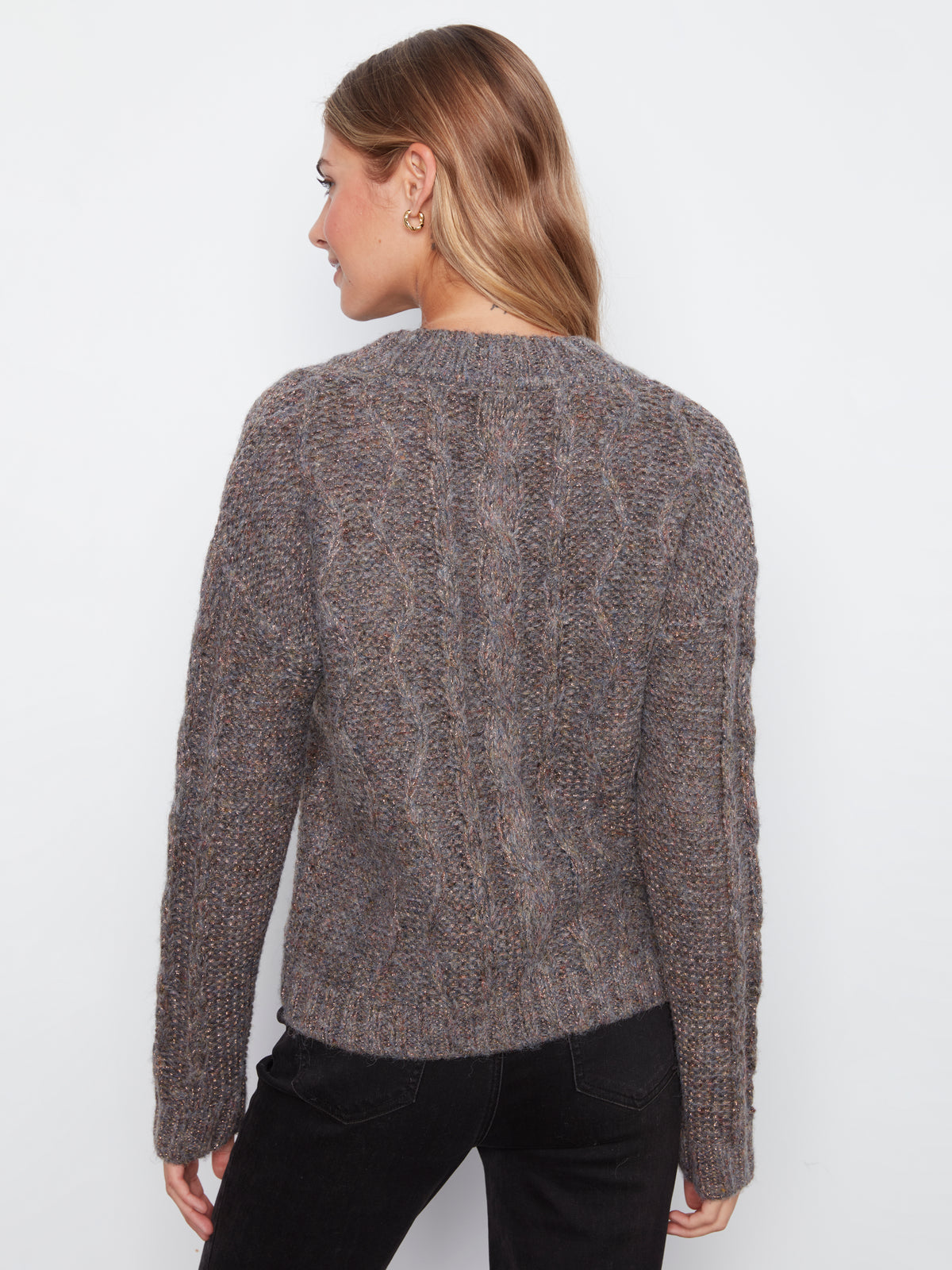 CB Notched Neck Metalic Sweate