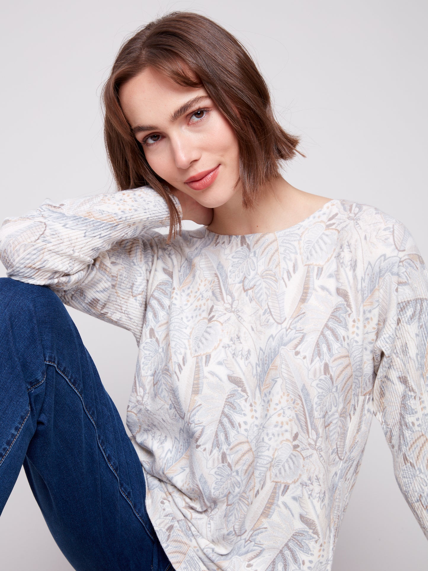 CB Printed Rounded Hem Sweater
