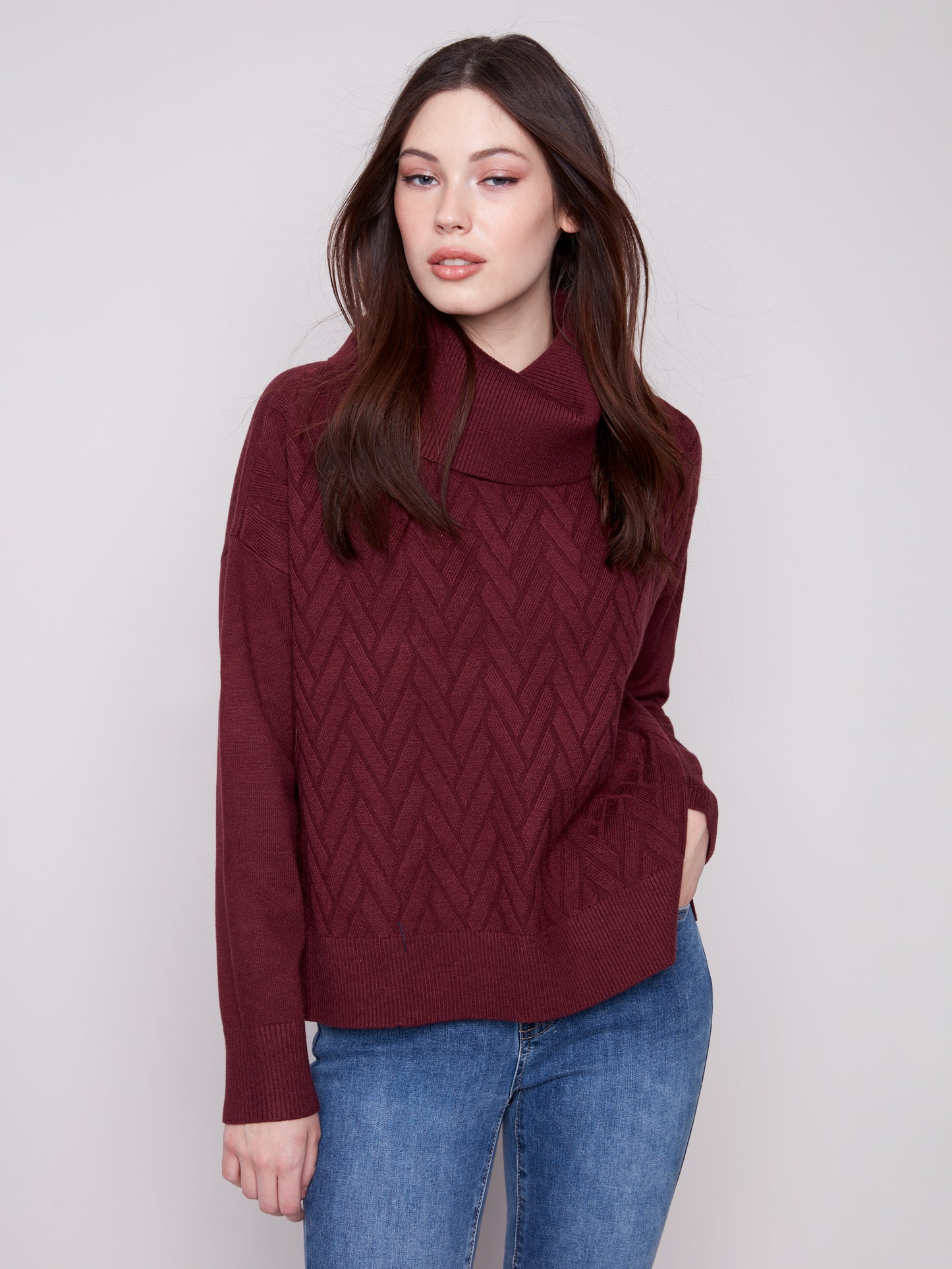 CB Cowlneck Sweater W/Side Slit