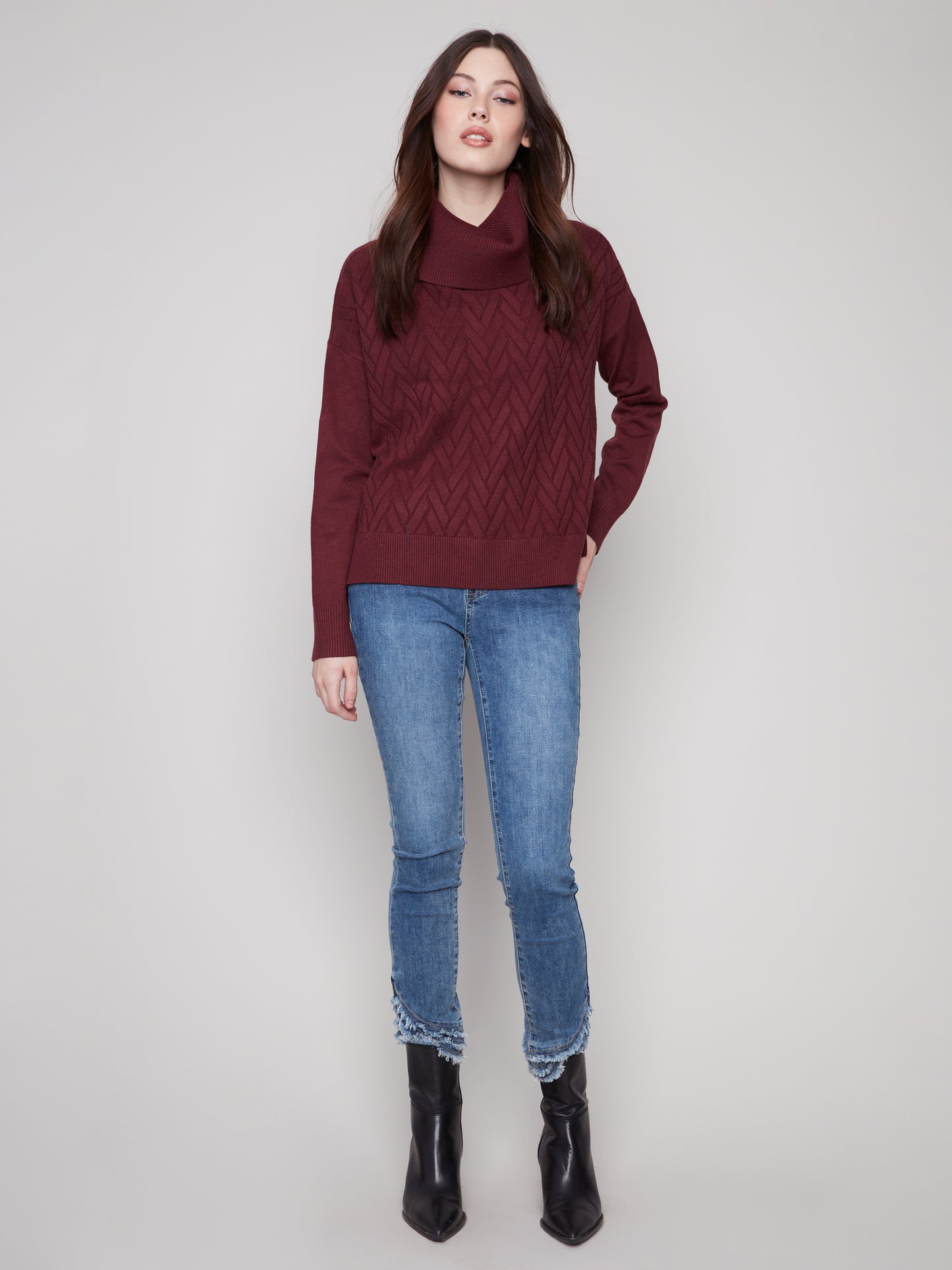 CB Cowlneck Sweater W/Side Slit