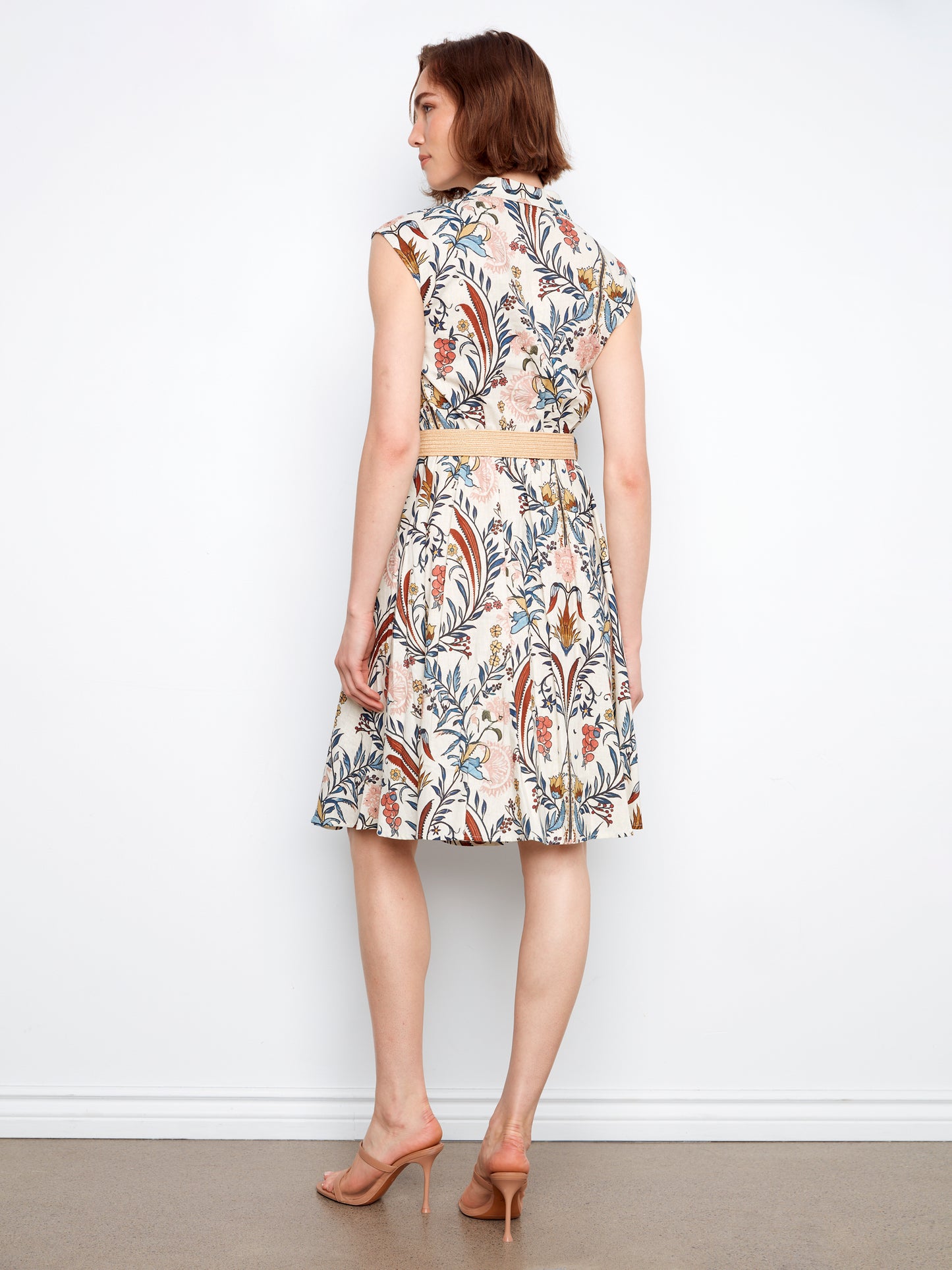 CB Printed Linen Cap Slv Dress