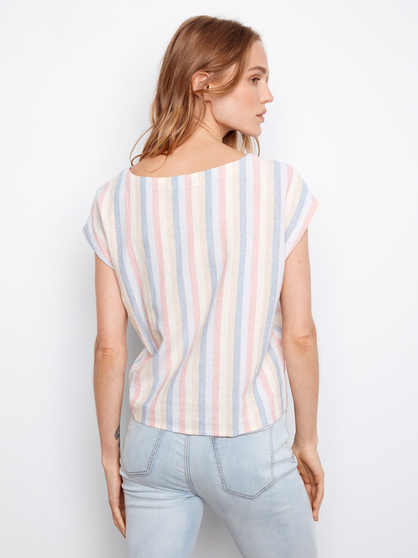 CB Stripe Linen Front-Tie Top