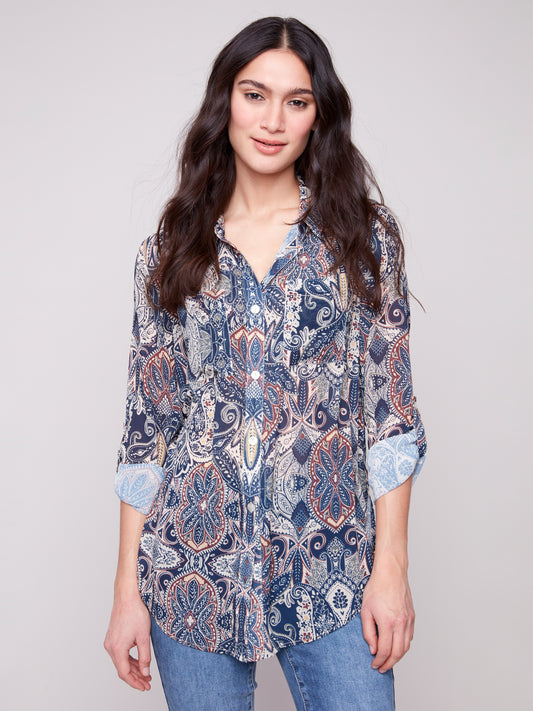 CB Long Slv Button Front W/Tie