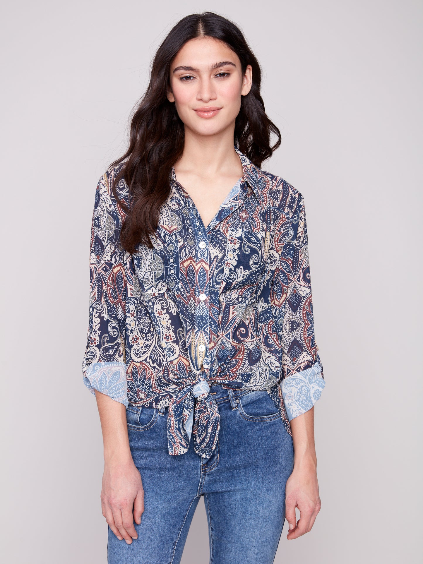 CB Long Slv Button Front W/Tie