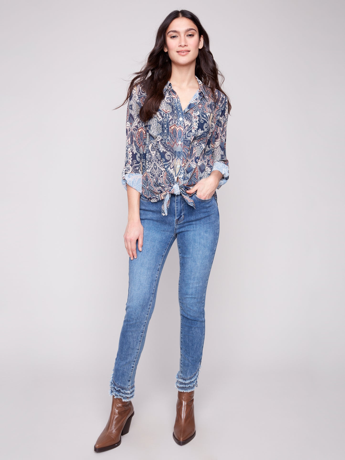 CB Long Slv Button Front W/Tie