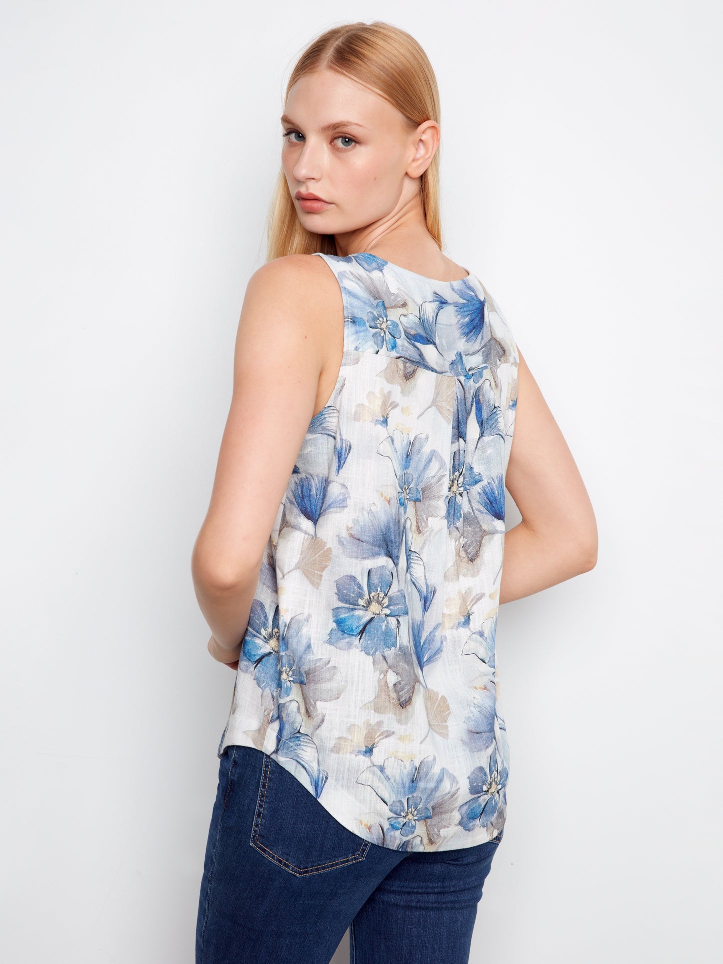 CB Printed Slvless Linen Blouse