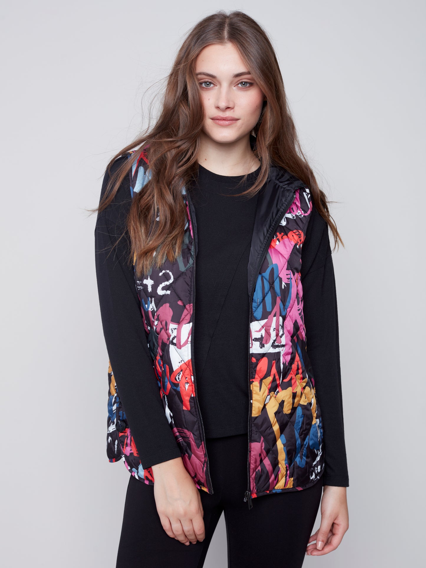 CB Hooded Quilted Print Vest