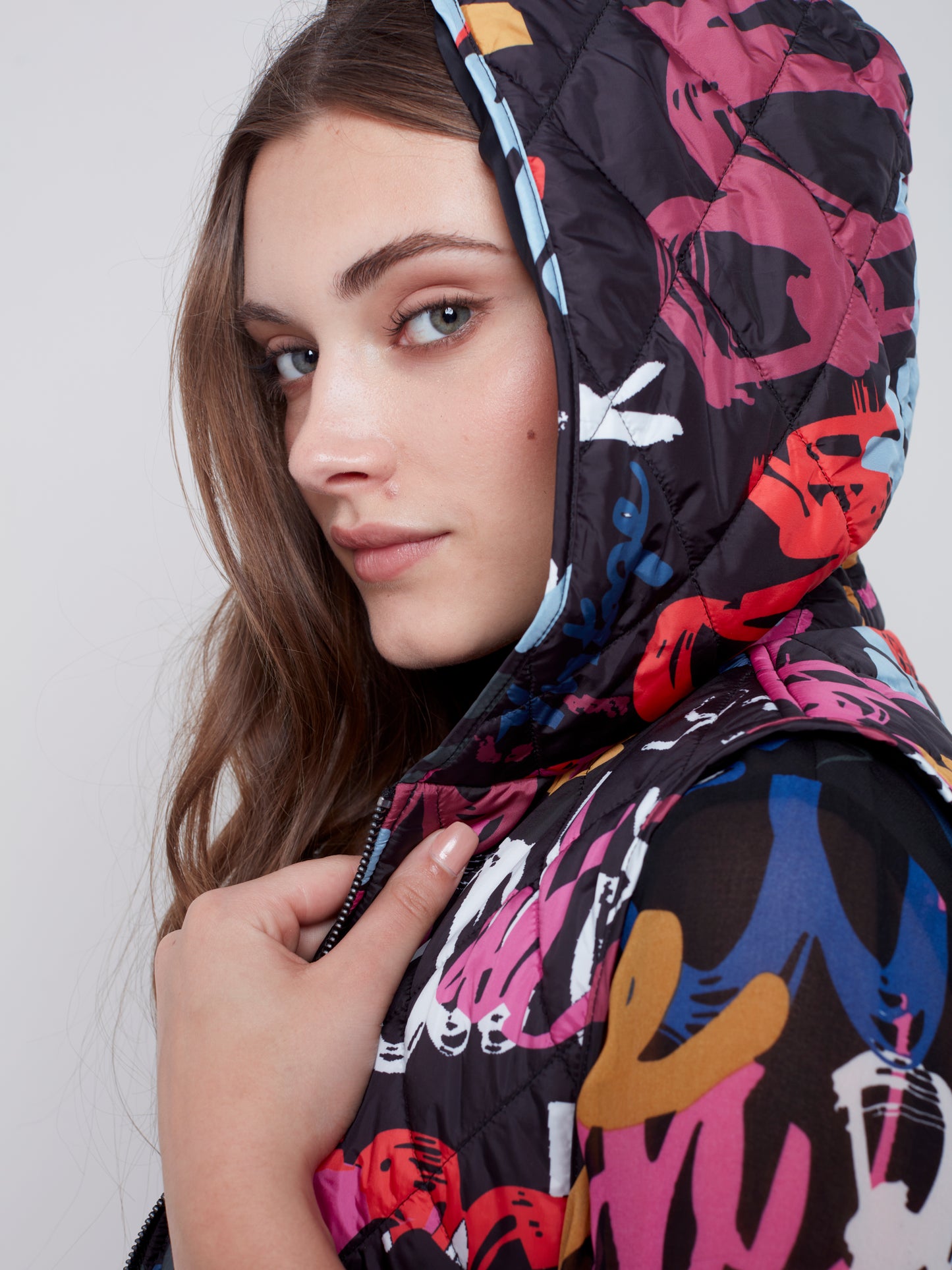 CB Hooded Quilted Print Vest