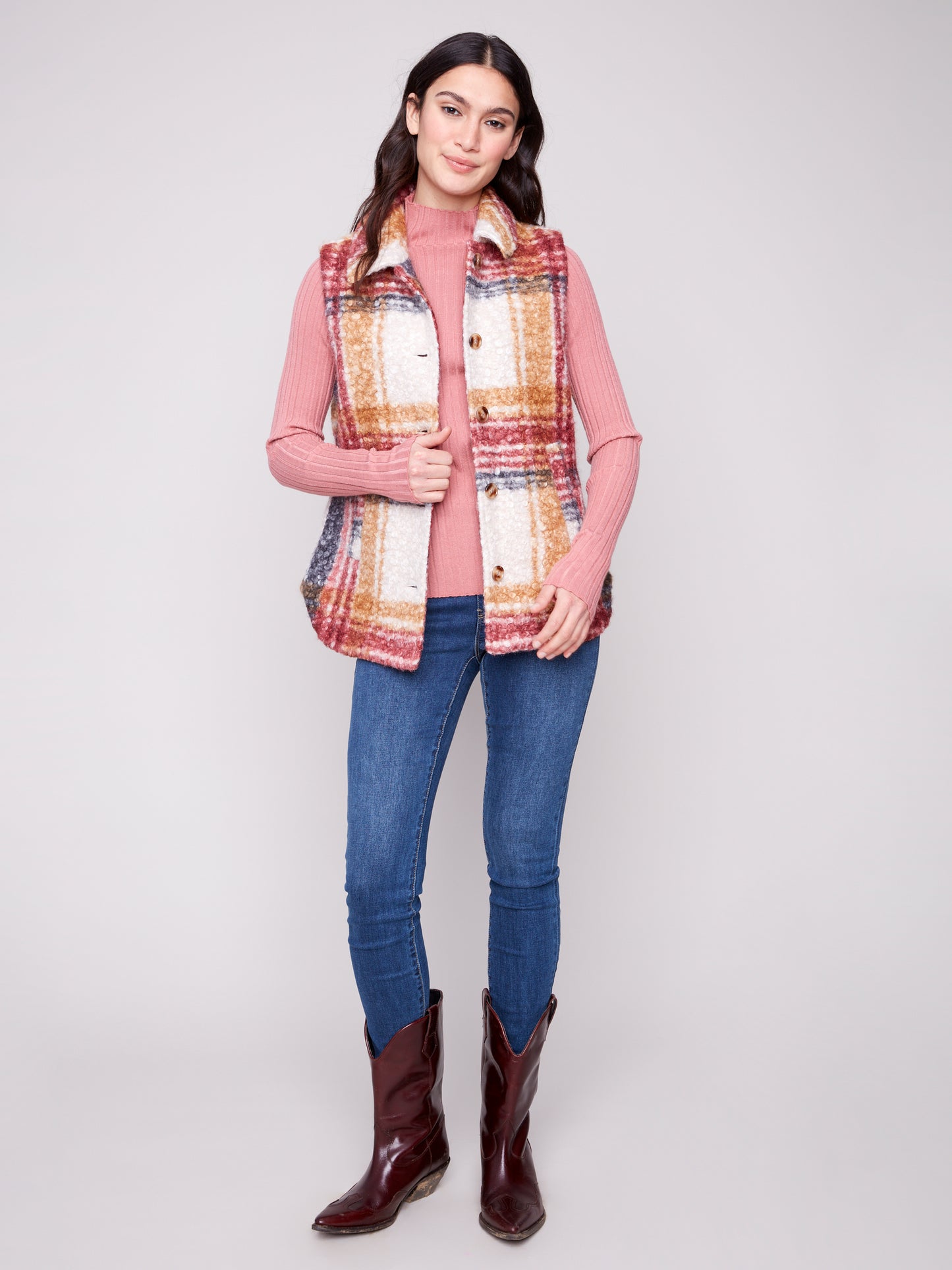 CB Plaid Boucle Vest Jacket