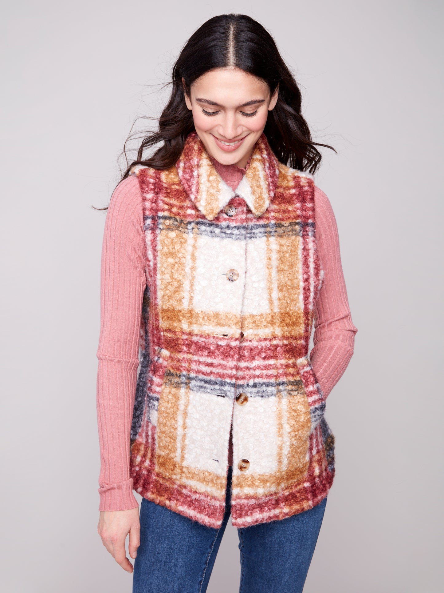 CB Plaid Boucle Vest Jacket