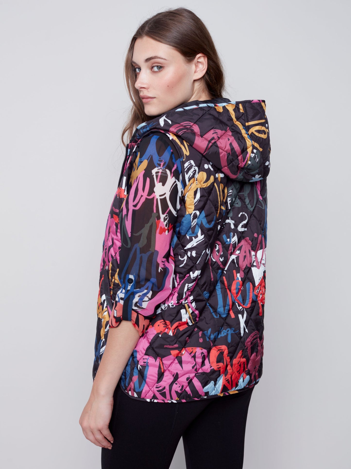 CB Hooded Quilted Print Vest
