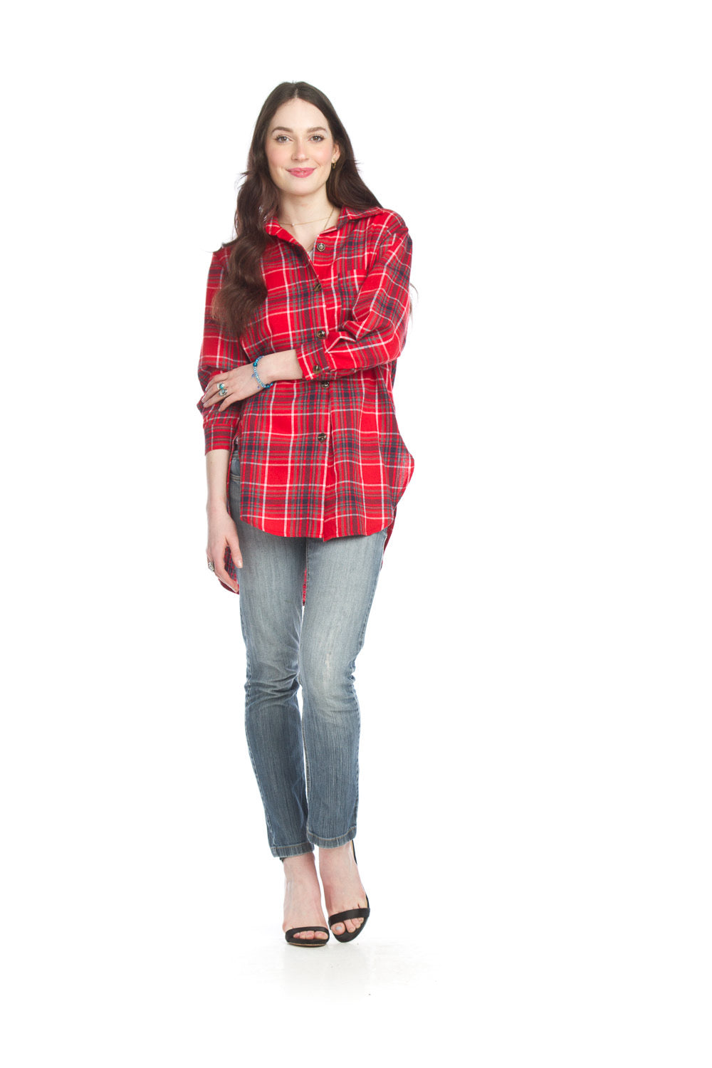 PPLN Plaid Button Front Tunic