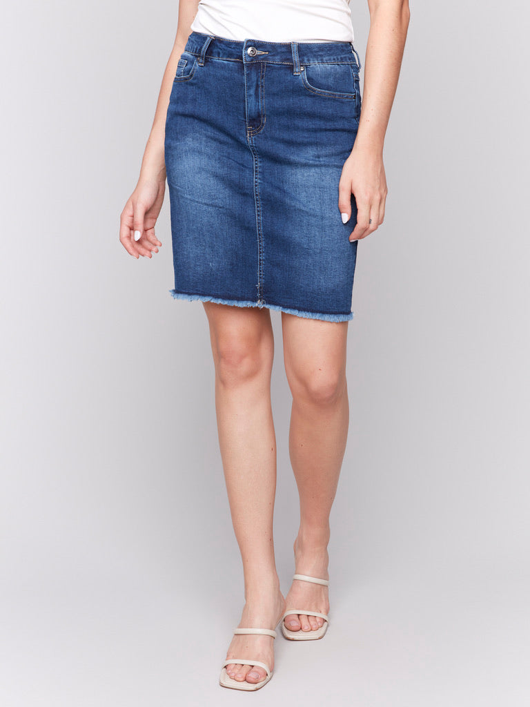 CB Denim Skort w/Frayed Hem