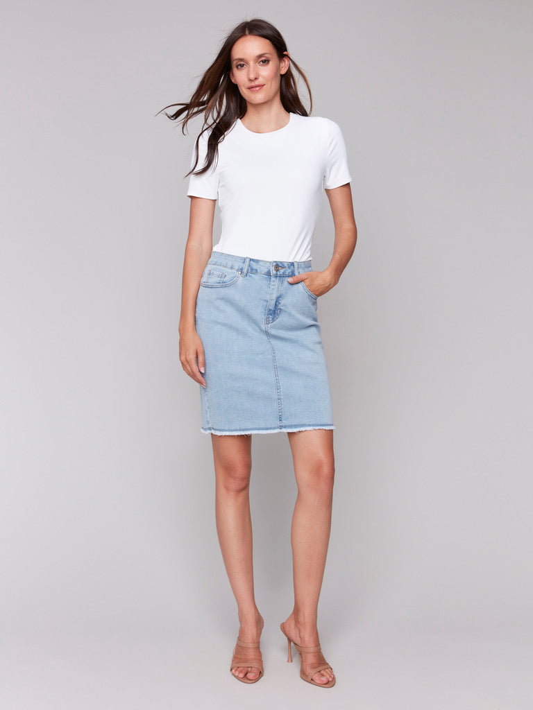 CB Denim Skort w/Frayed Hem