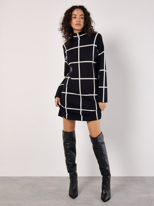 AP Window Check Sweater Dress