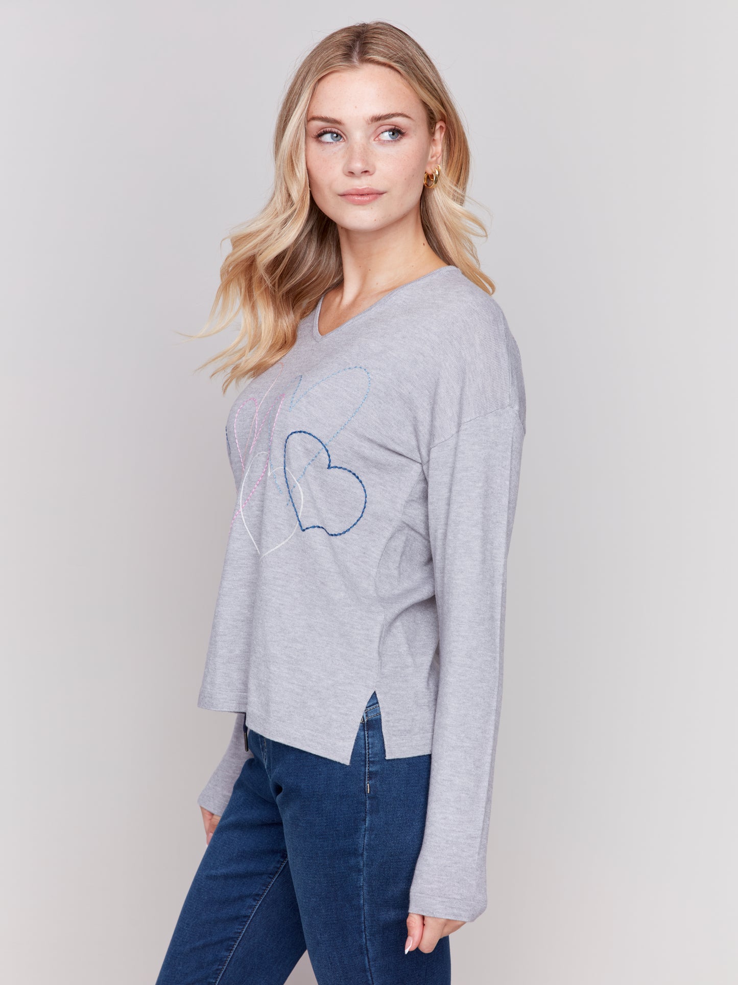 CB Heart Stitch V-Neck Sweater