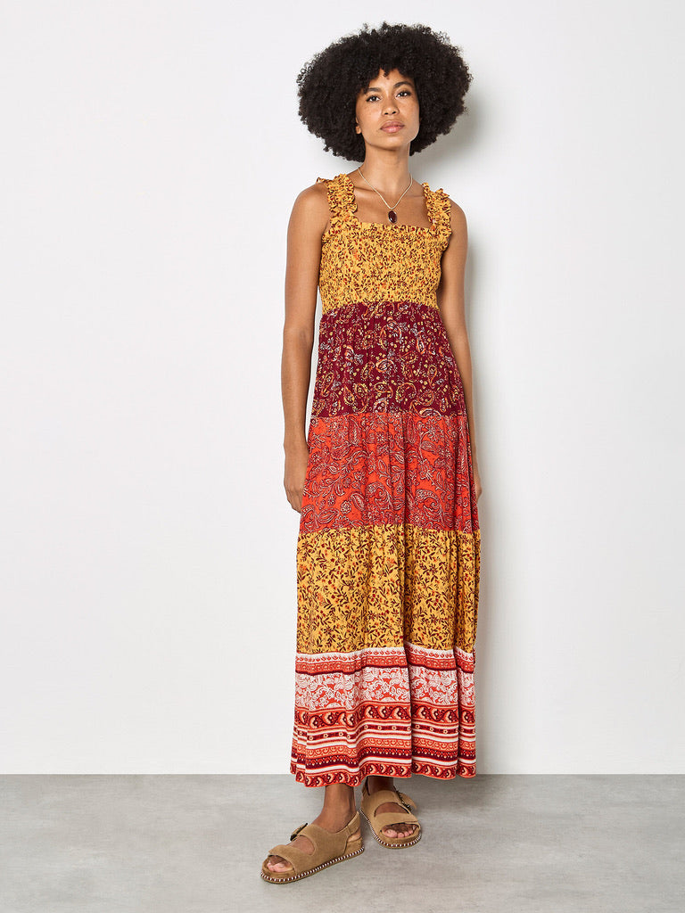 AP Patchwork Print Tiered Maxi