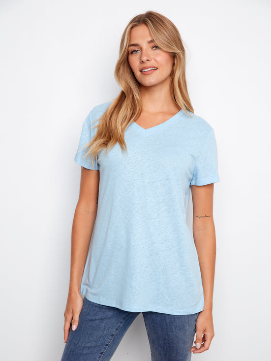 CB Foil Printed Linen V-Neck T
