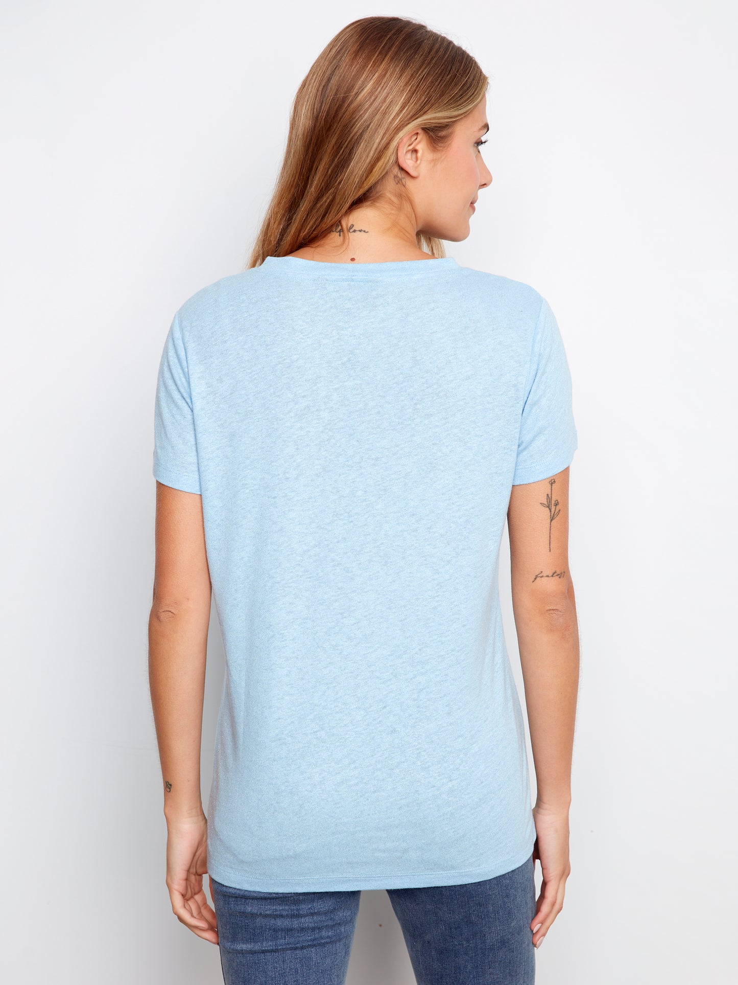 CB Foil Printed Linen V-Neck T