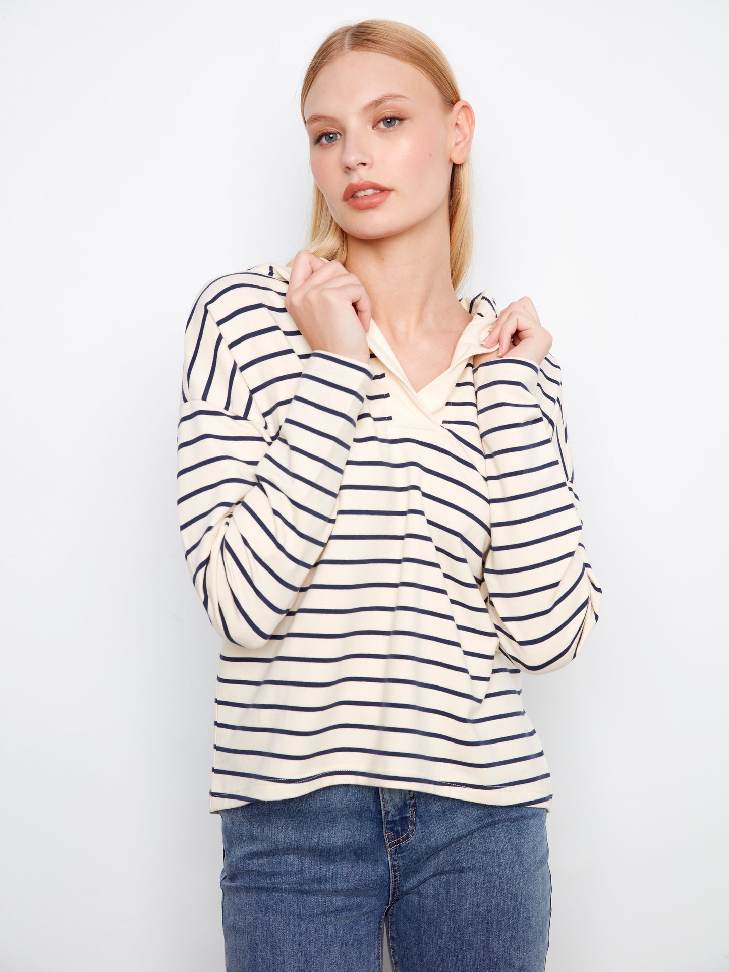 CB V-Neck Striped Hoodie