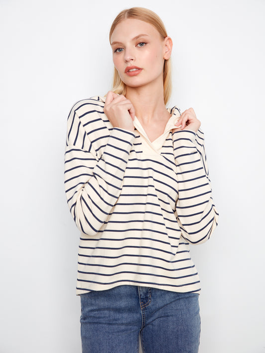 CB V-Neck Striped Hoodie
