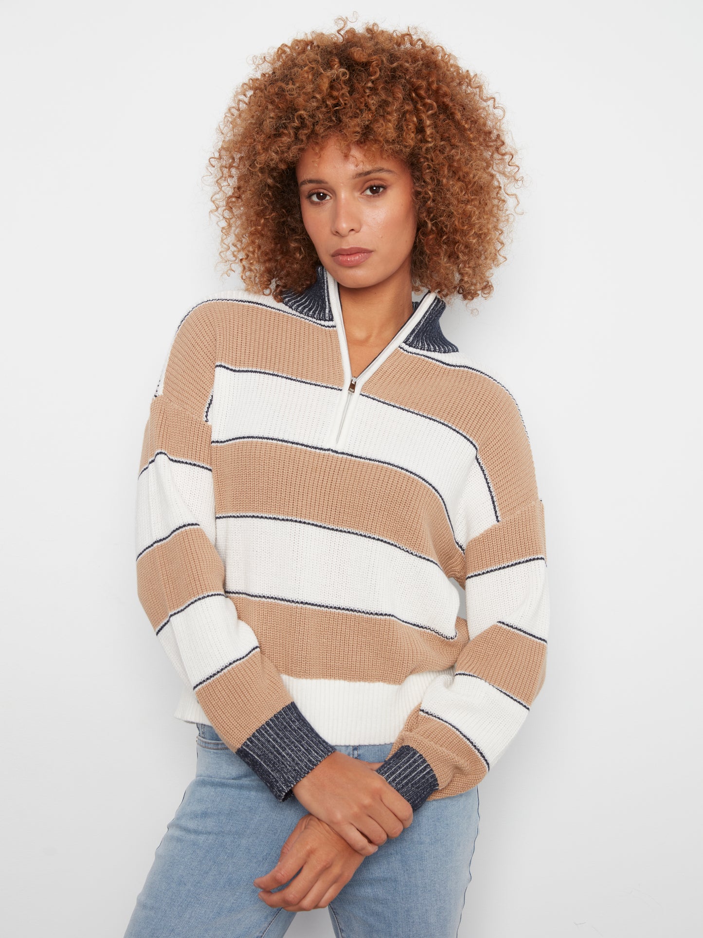 CB Zip Mock Striped Sweater
