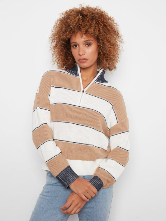 CB Zip Mock Striped Sweater