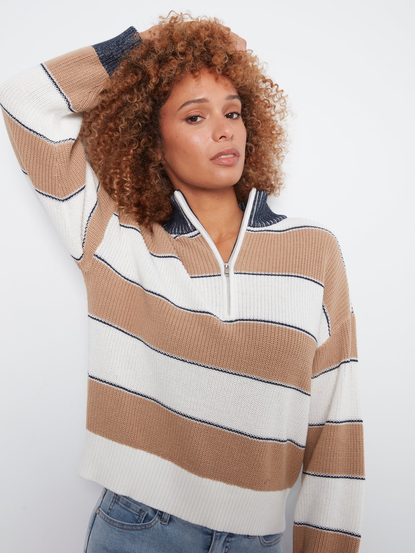 CB Zip Mock Striped Sweater