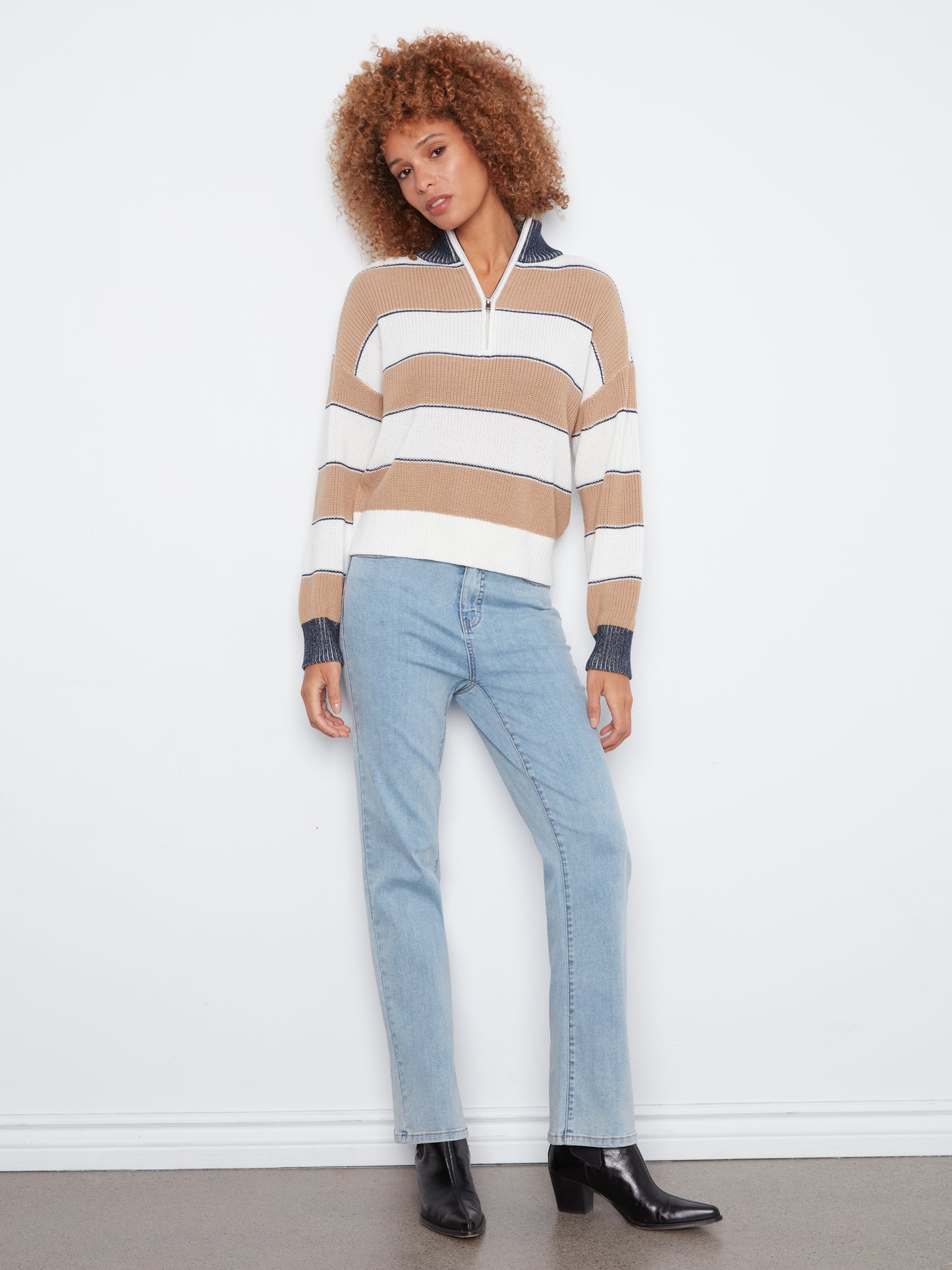CB Zip Mock Striped Sweater