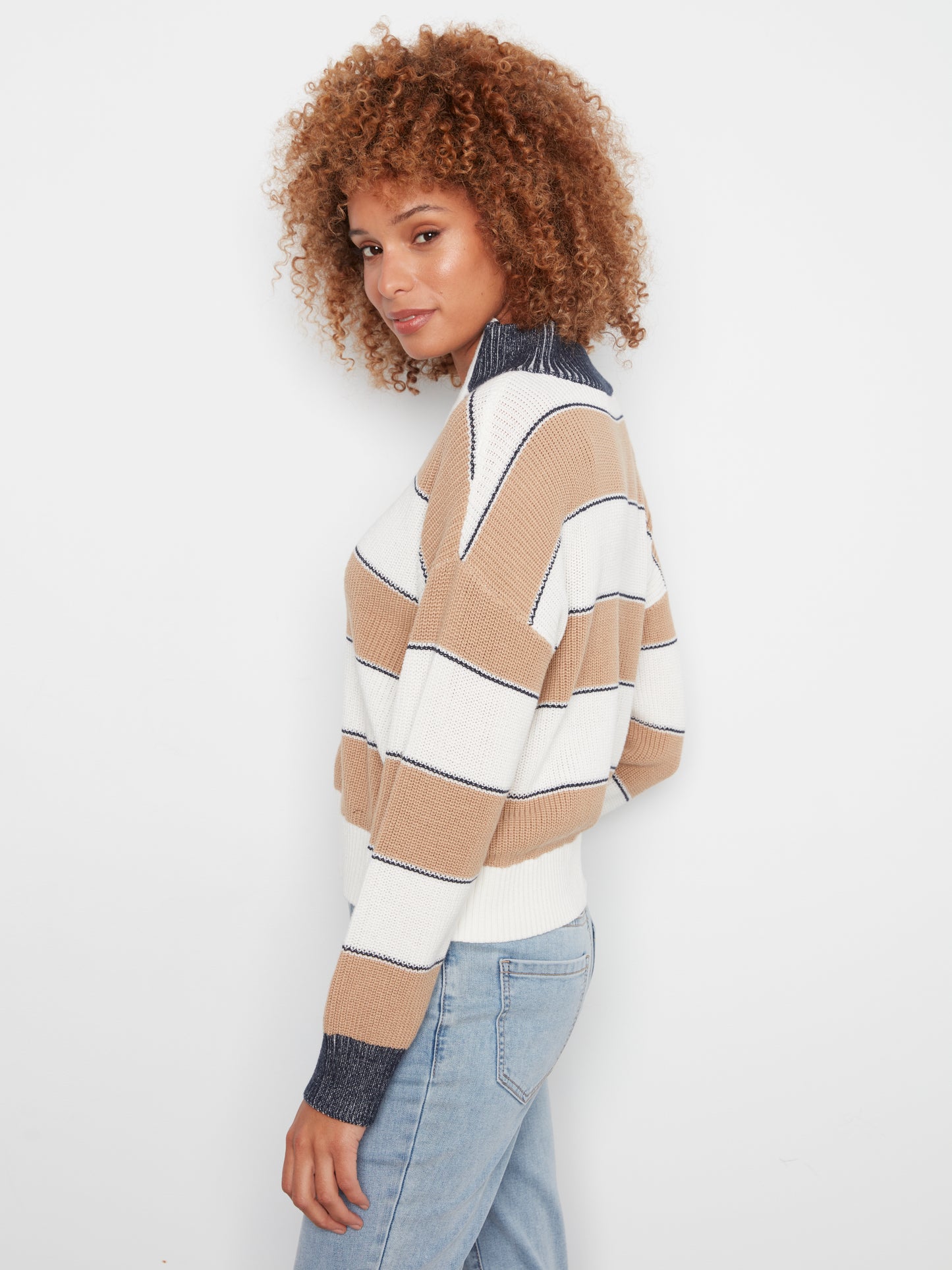 CB Zip Mock Striped Sweater