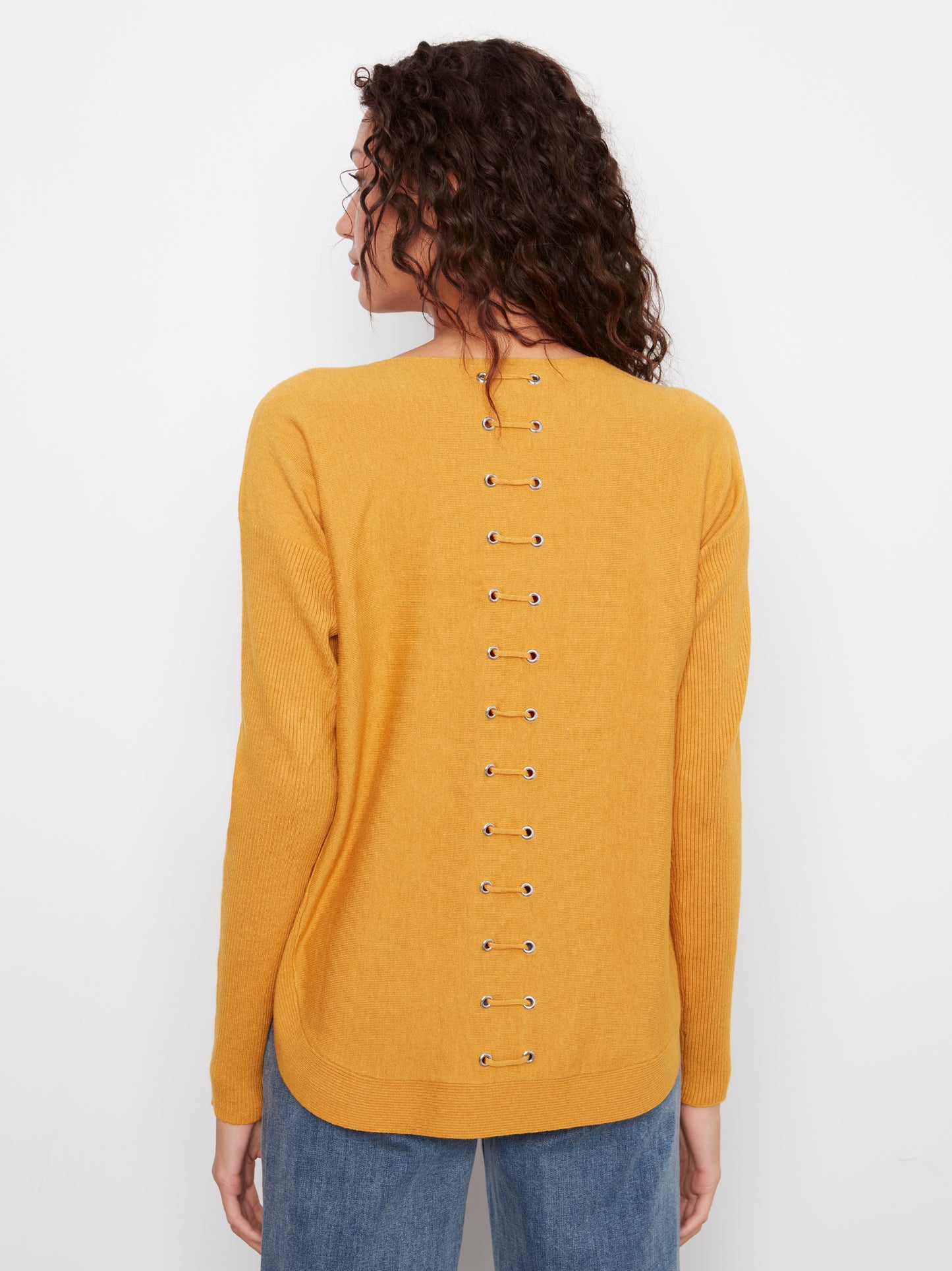 CB Boatneck Sweater Eyelet Detail