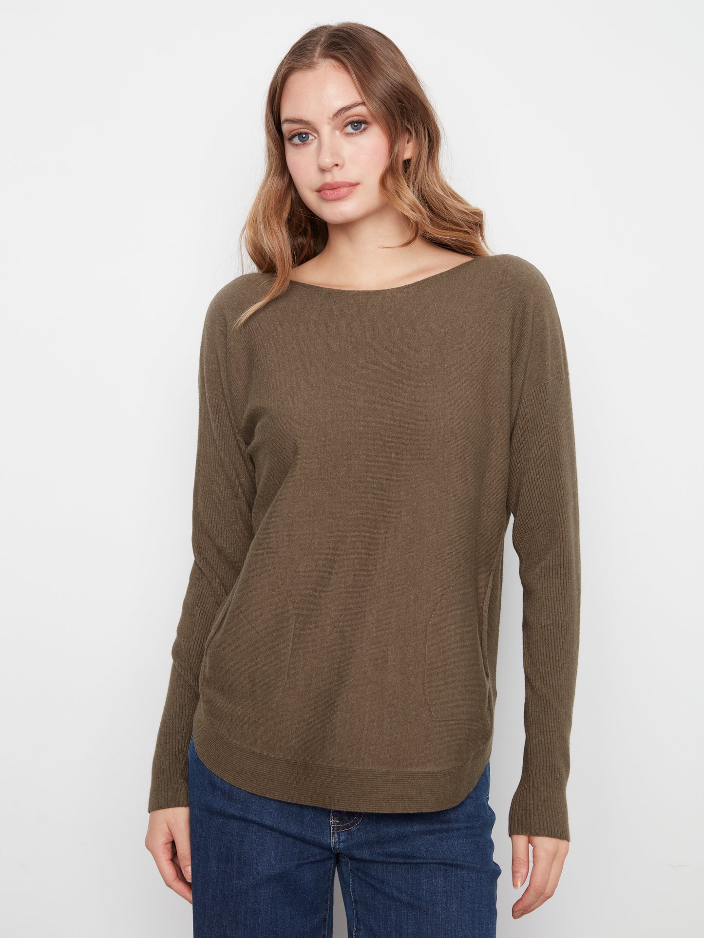 CB Boatneck Sweater Eyelet Detail