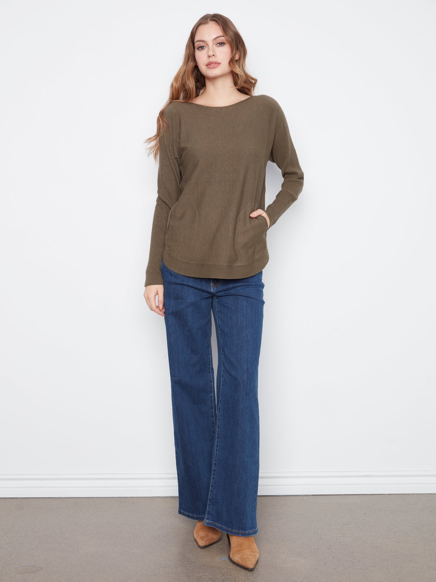 CB Boatneck Sweater Eyelet Detail