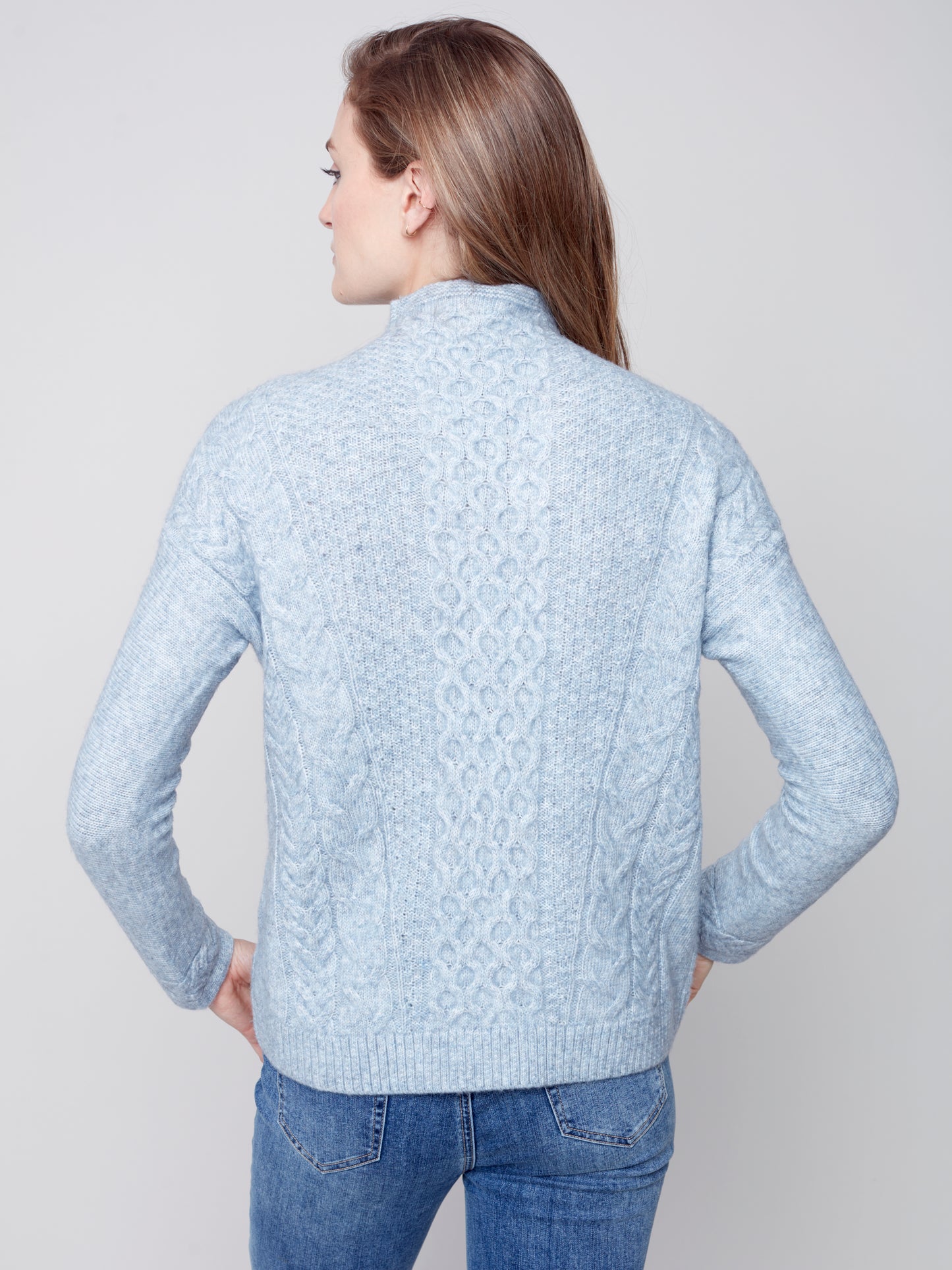 CB Mock-neck Sweater W/Decorative Stitch