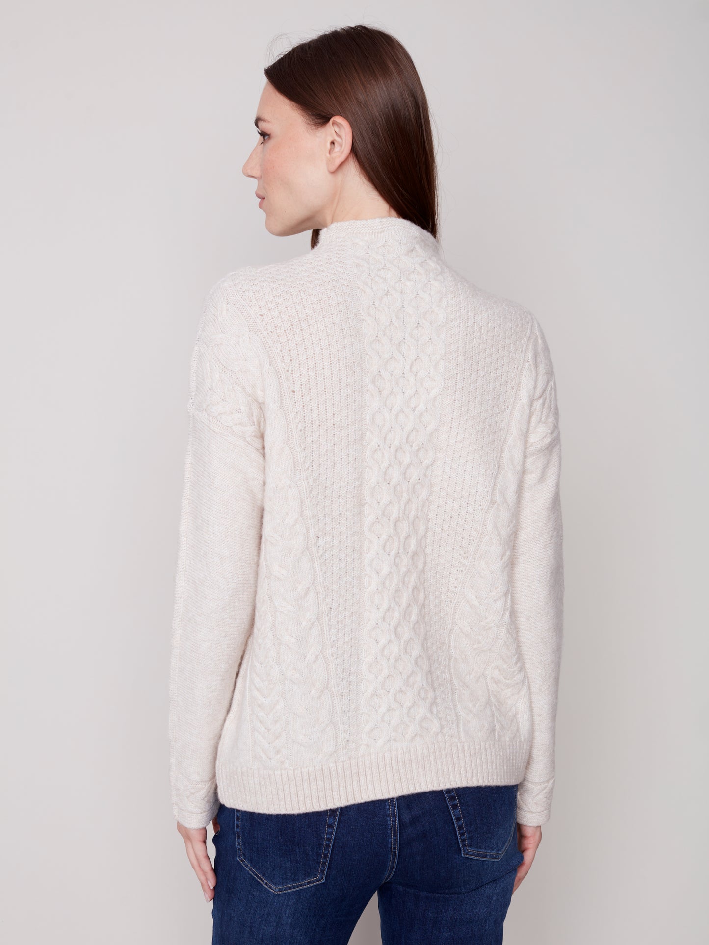 CB Mock-neck Sweater W/Decorative Stitch