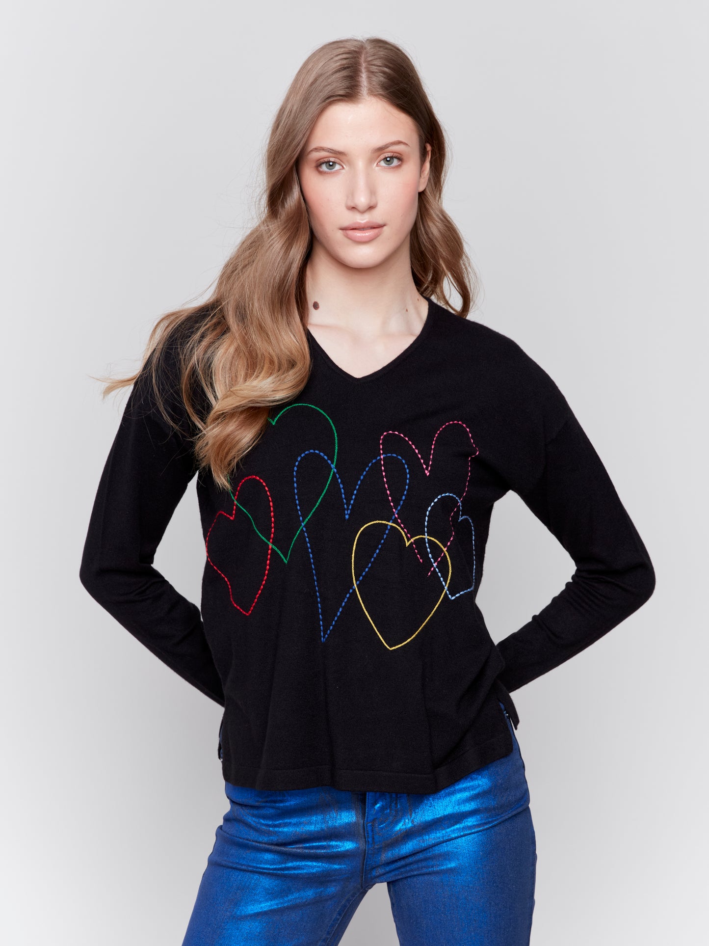 CB Heart Stitch V-Neck Sweater