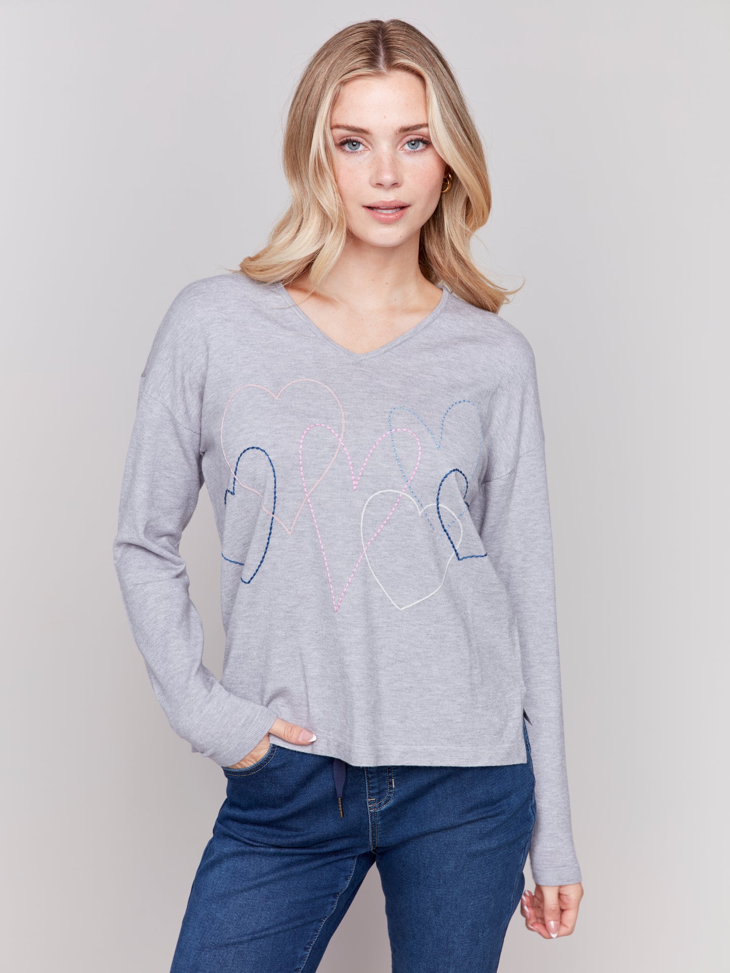 CB Heart Stitch V-Neck Sweater