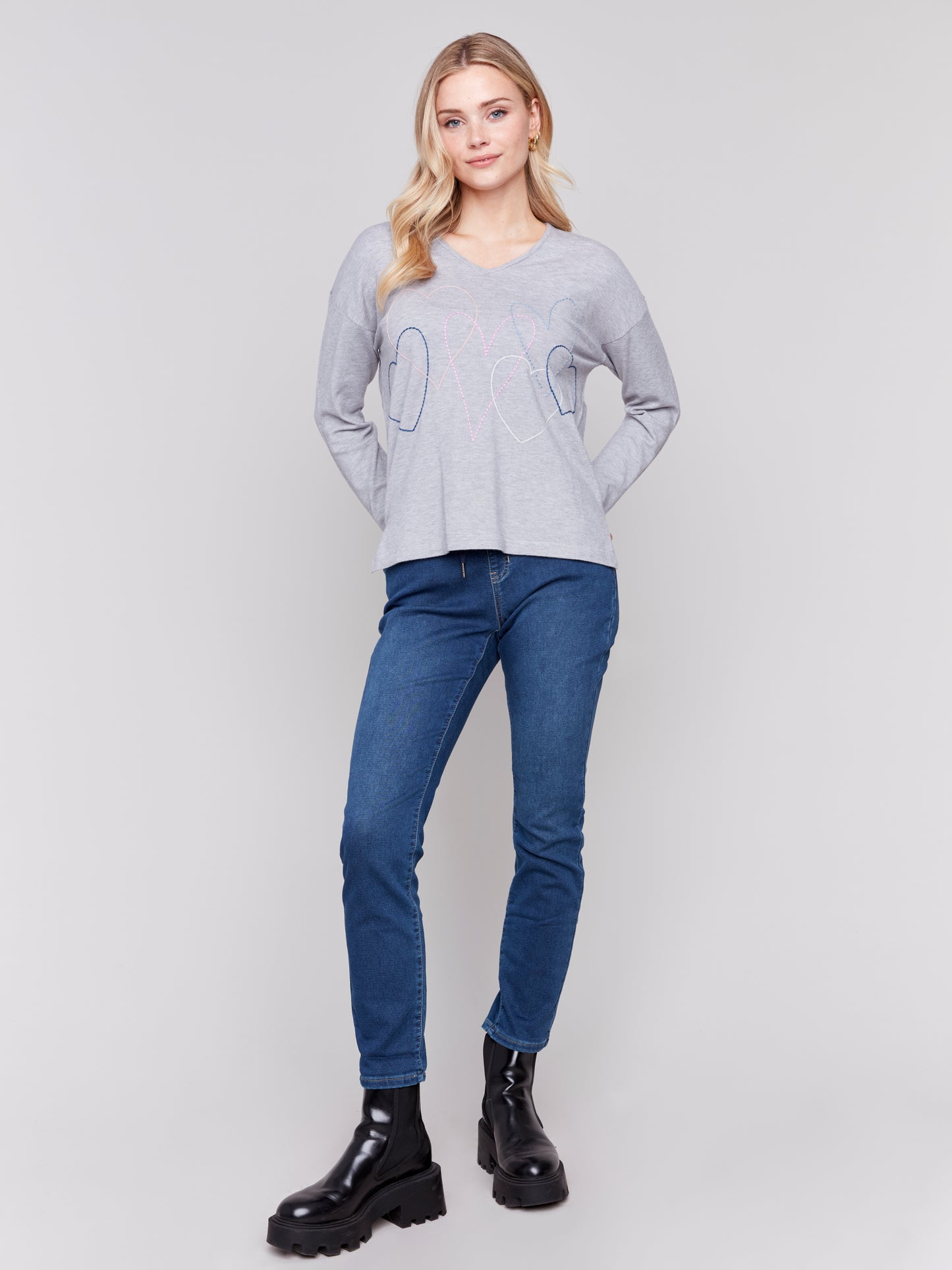 CB Heart Stitch V-Neck Sweater