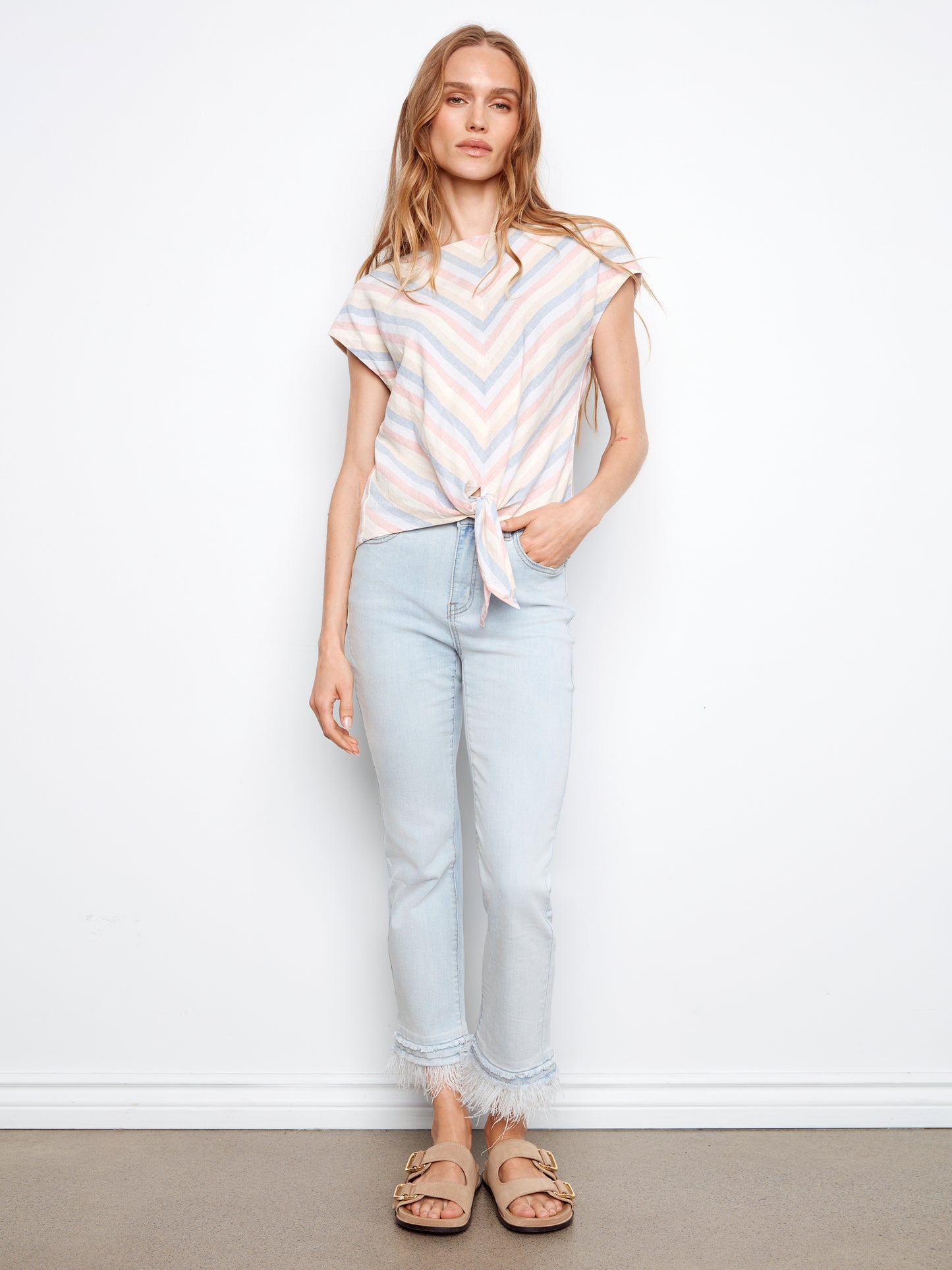 CB Stripe Linen Front-Tie Top