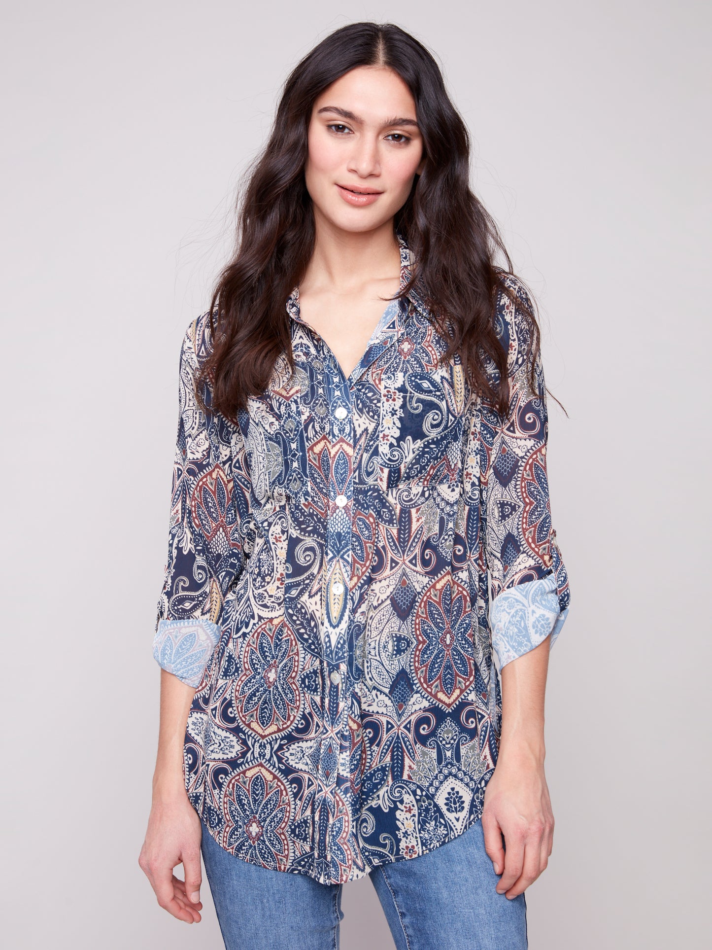 CB Long Slv Button Front W/Tie