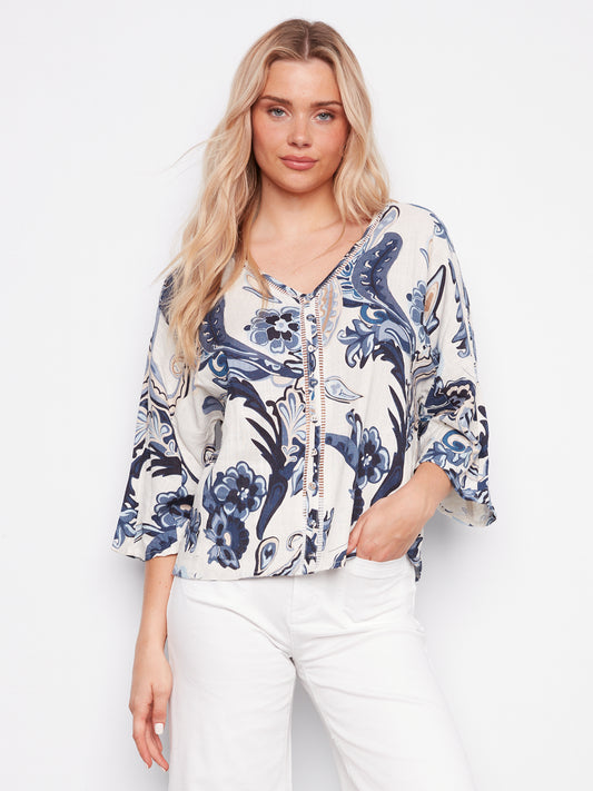 CB Printed Blouse W/Front Bttn