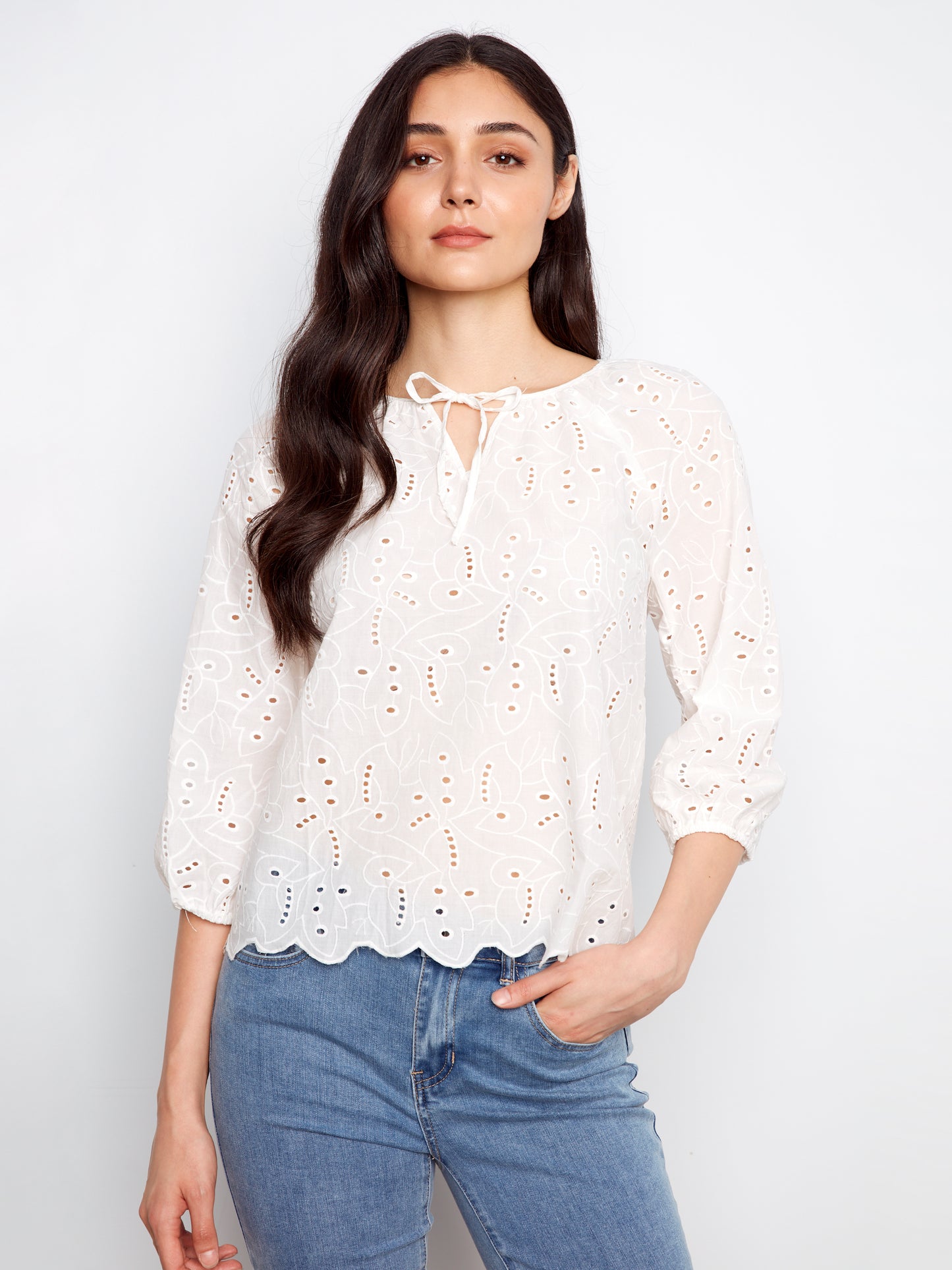 CB Blouse W/Ties Notched Neck